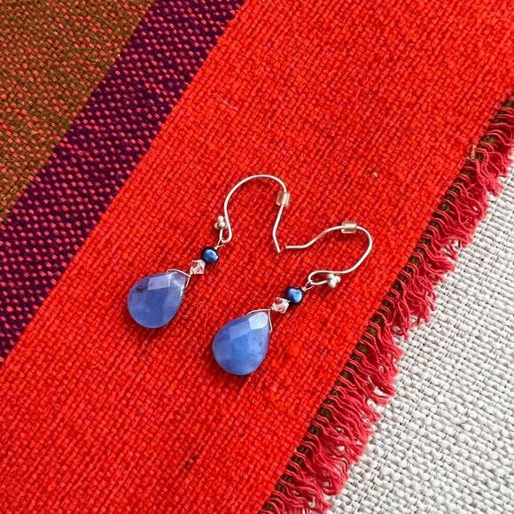 Blue Beaded Dangle Earrings - Picture 1 of 2